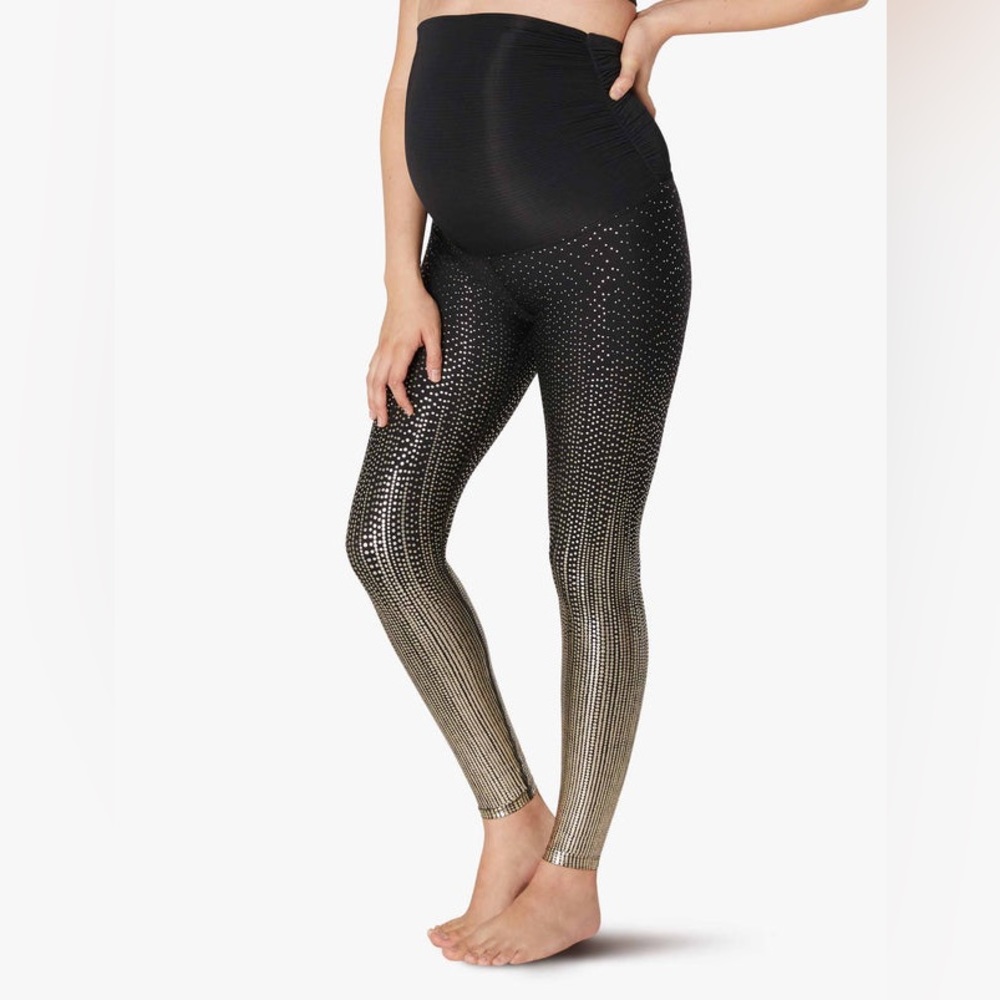 Beyond Yoga Beyond the Bump Metallic Drip Dot Gold Maternity leggings, Small